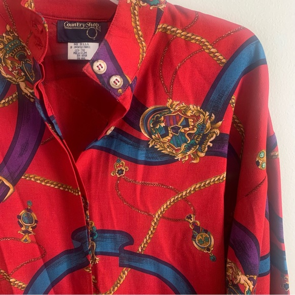 Country Shop Vintage Rayon Wool Blend Equestrian Printed Button Down Shi… - Picture 3 of 9